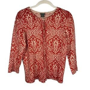 Ann Taylor Printed Button Down Round Neck Cardigan Blouse Women's Small